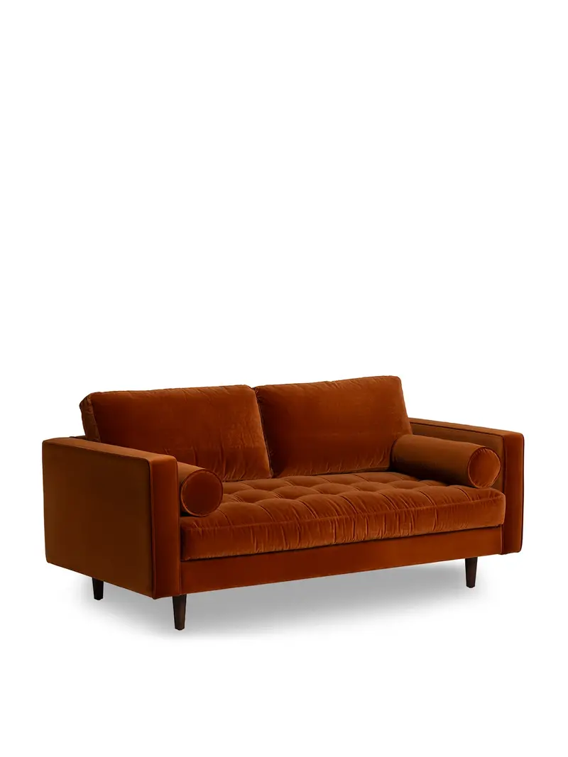Hemingway Burnt Orange Velvet 2 Seater Sofa 1