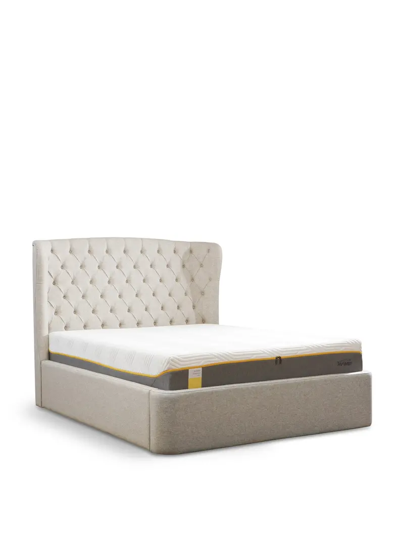 Holcot Fabric King Ottoman Bed Frame Beige 1