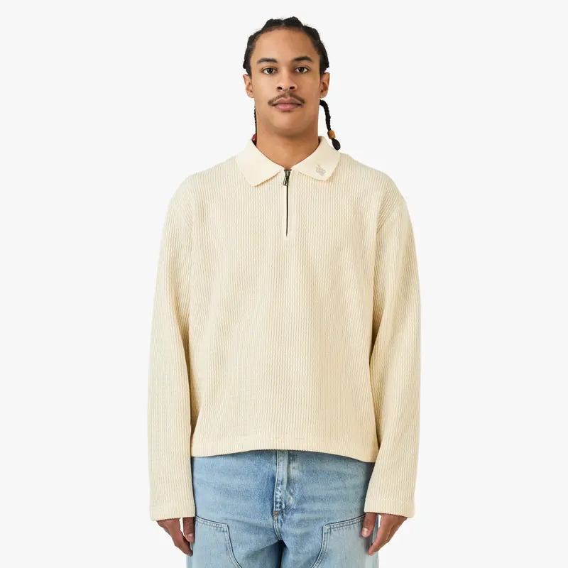 Honor The Gift Wavy Knit Longsleeve Polo / Bone 1