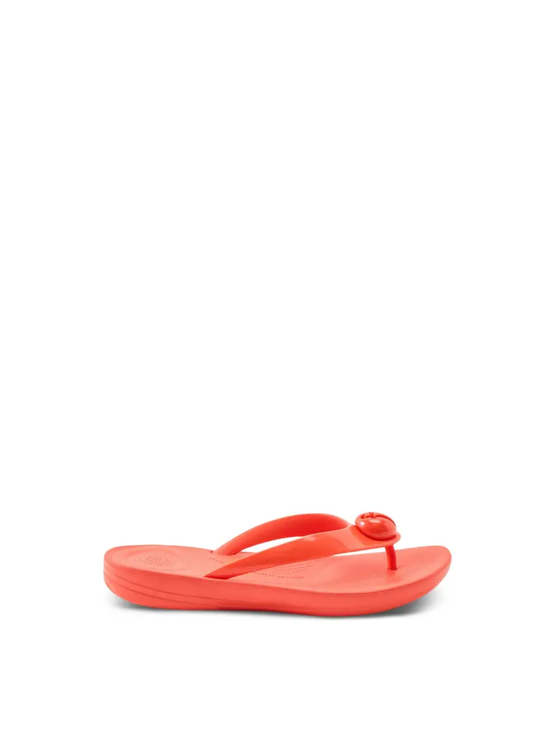 Iqushion Glossy-Button Flip-Flops Cherry Tomato 1