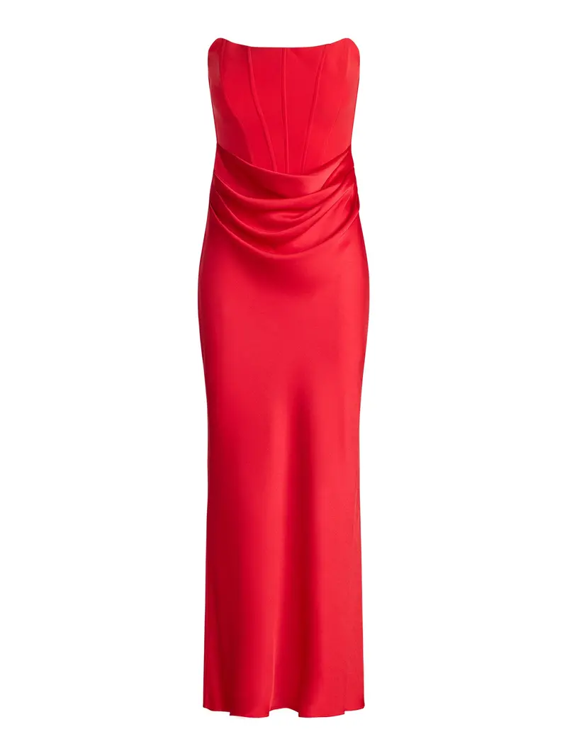Isra Draped Strapless Maxi Dress Red 1