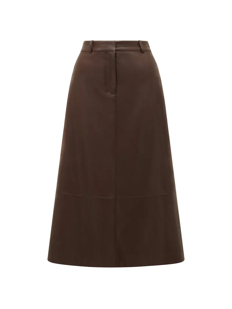 Jaelyn Vegan Leather Midi Skirt Black 1