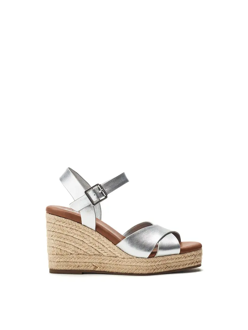 Jasminium Leather Wedge Sandals Silver 1