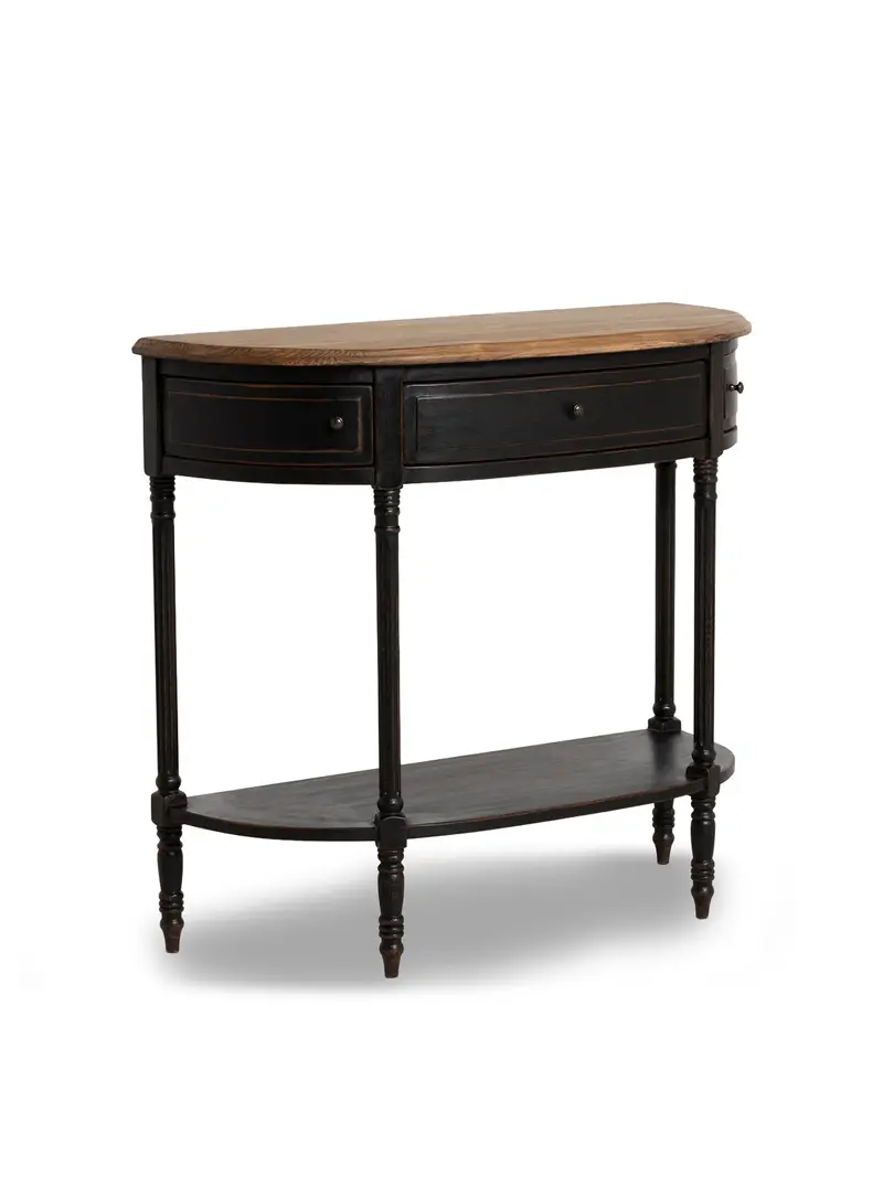 Jin Pine Wood Half Moon Console Table Black 1