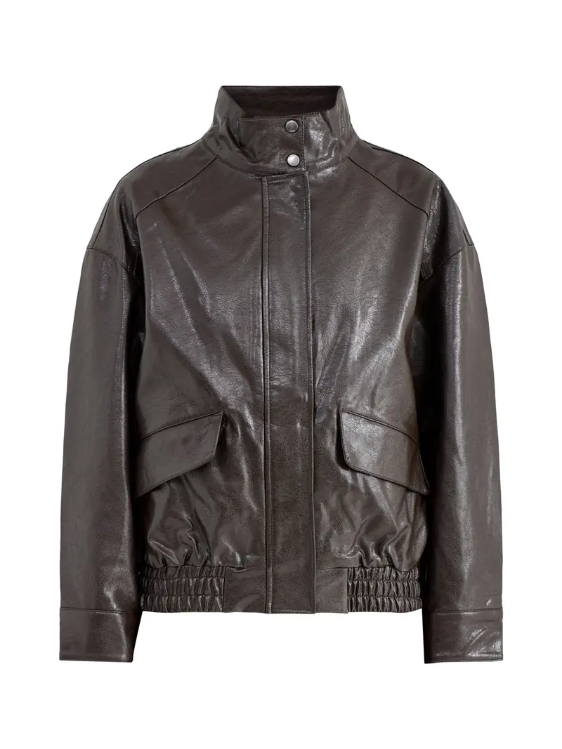 Julia Faux Leather Oversized Bomber Jacket Brown 1