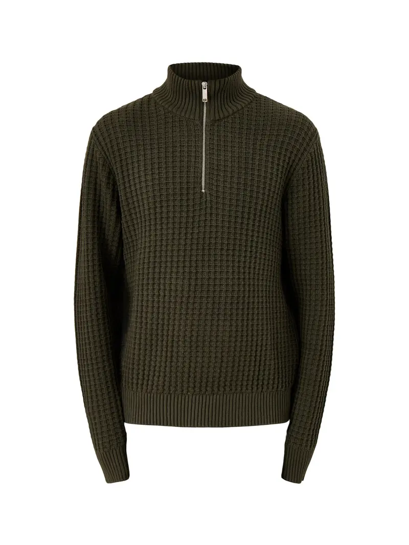 Knit Structure Half Zip Green 1
