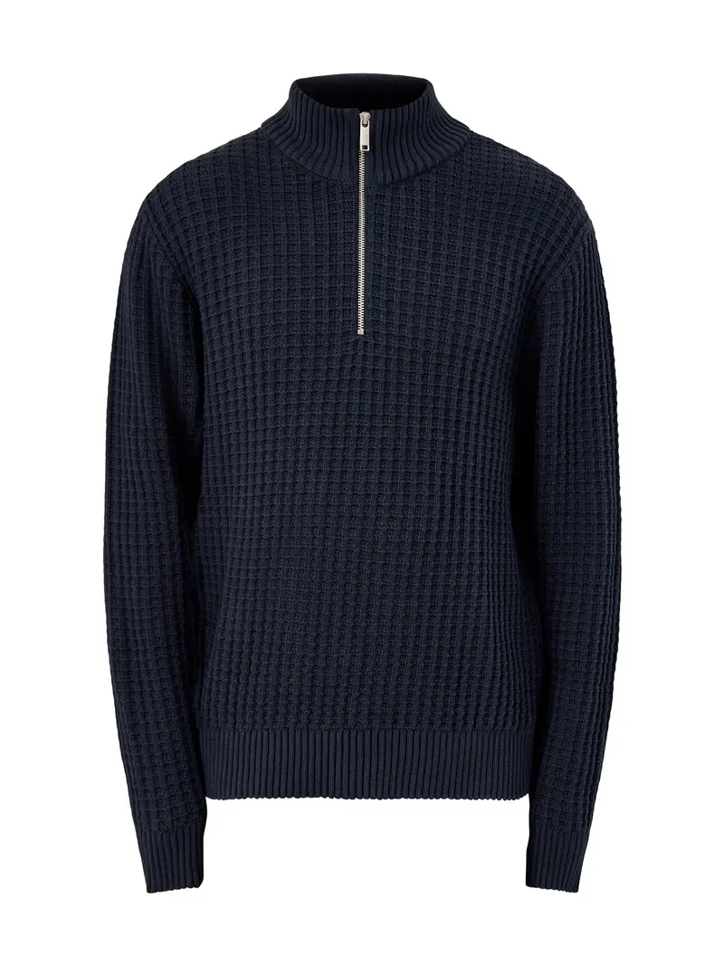 Knit Structure Half Zip Navy 1