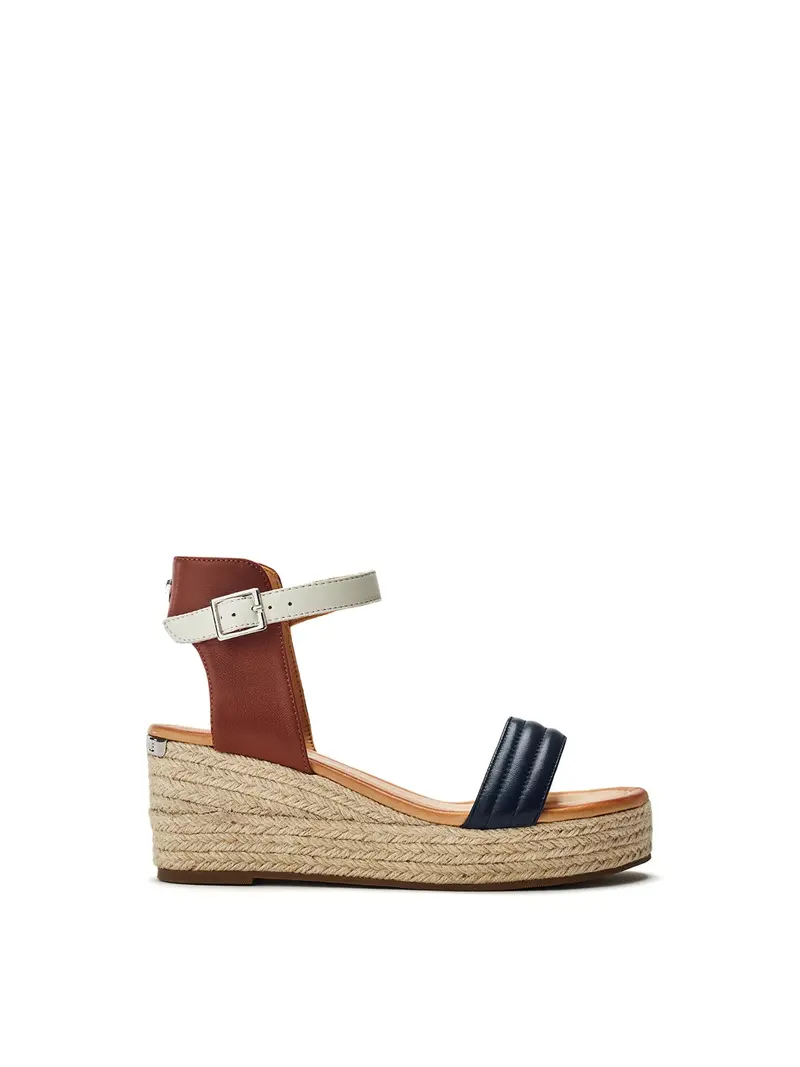 Kolanthia Leather Wedge Sandals Blue 1