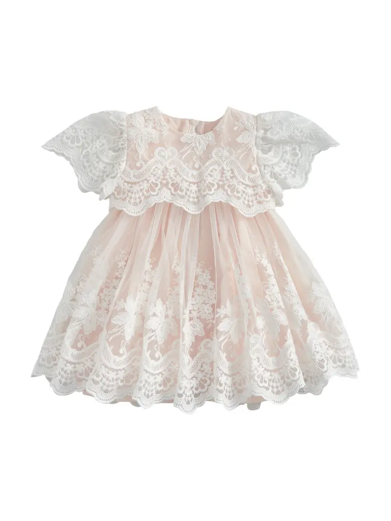 Lace Frill Sleeve Dress Pink 1