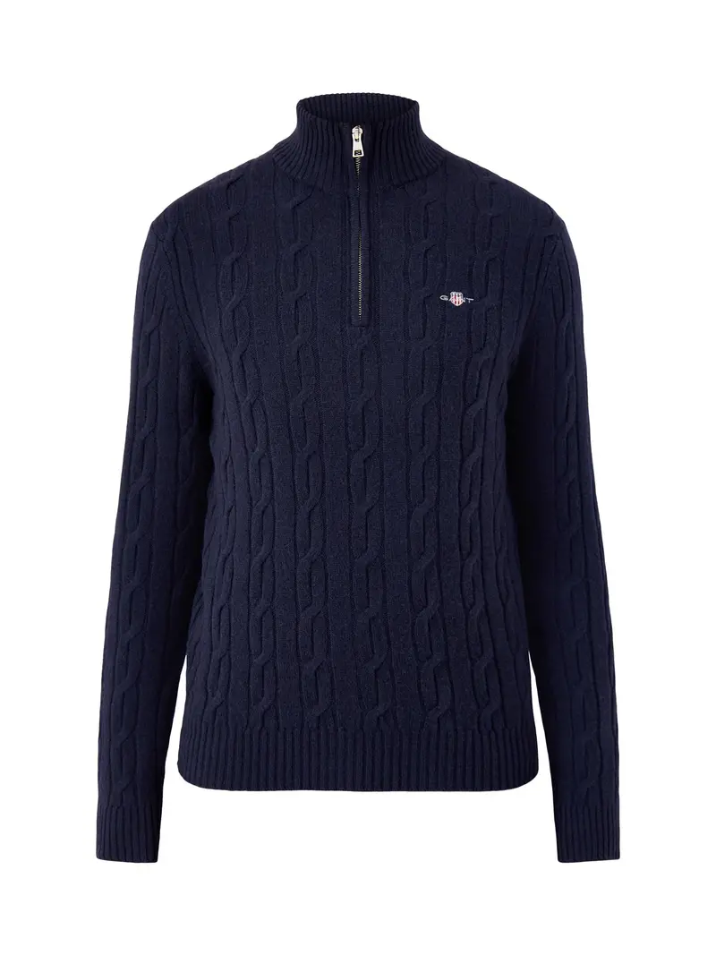 Lambswool Cable Half-Zip Jumper Evening Blue 1