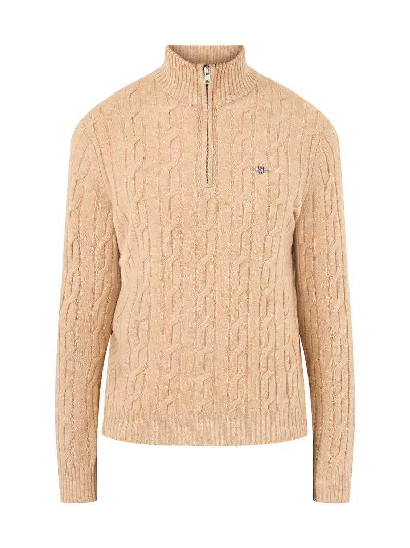 Lambswool Cable Half-Zip Jumper Khaki 1