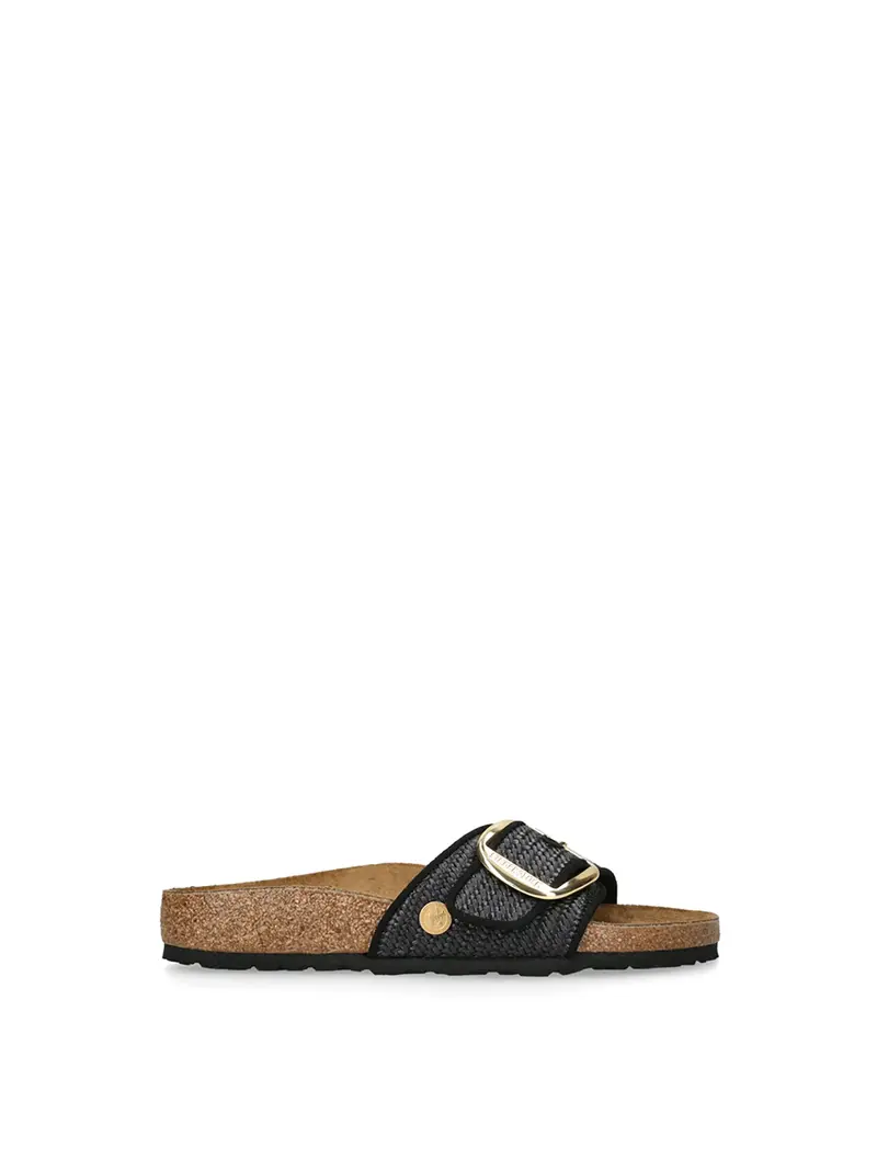 Madrid Big Buckle Raffia Sandals Black 1