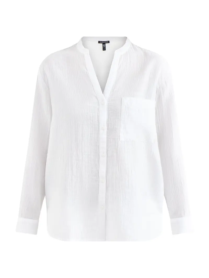 Mandarin Collar Cut Away Shirt White 1
