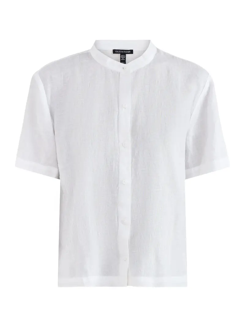 Mandarin Collar Linen Shirt White 1