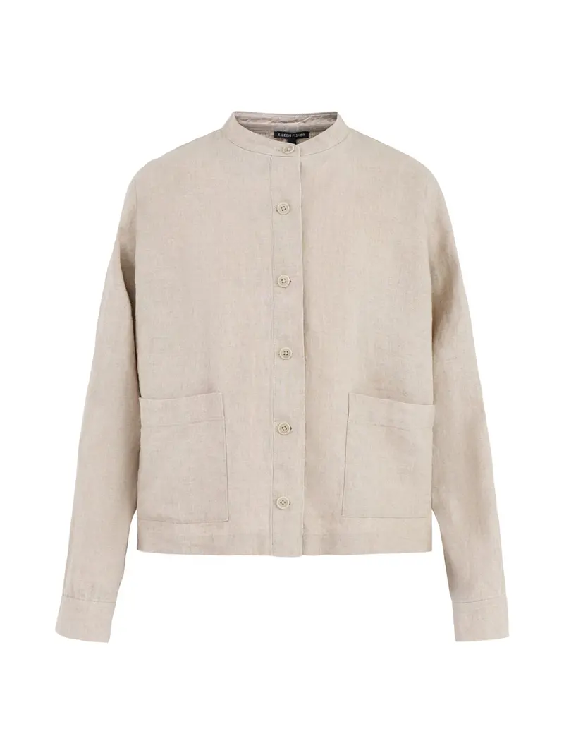 Mandarin Collar Shirt Jacket Beige 1
