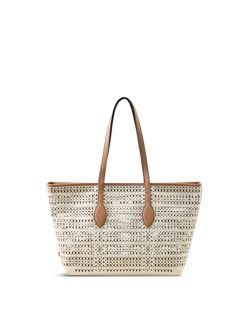 Mashup Laser Cut Leather Tote Bag Cream 1