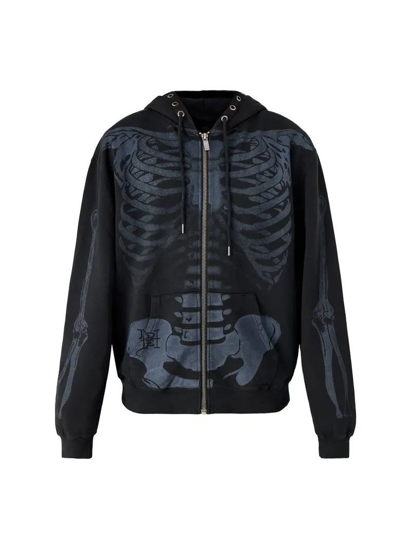 Mens Skeleton In Acid Zip Thru Hoodie 1