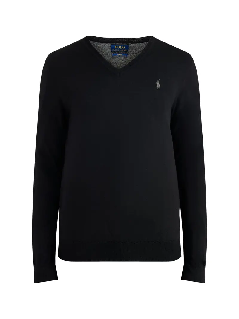 Merino Wool V-Neck Jumper Black 1