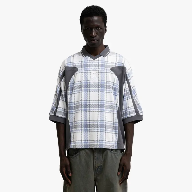 Metalwood Paneled 3/4 Sleeve Polo / Ice 1