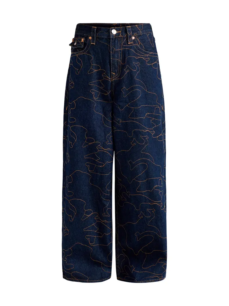 Mikey Flap All Over Embroidery Jeans Navy 1