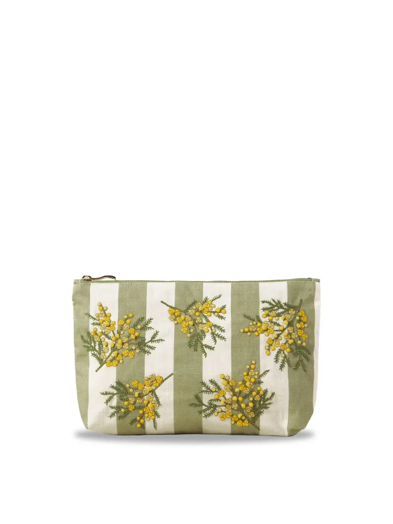 Mimosa Stripe Cotton Everyday Pouch Green 1