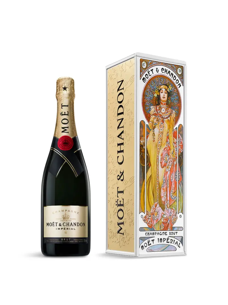 Moët Brut Mucha Gift Tin Woman Golden Dress 1