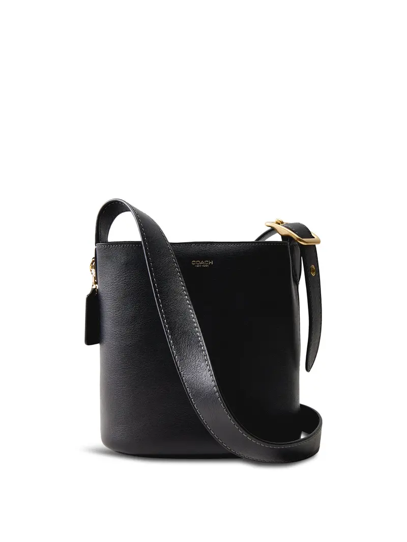 Natural Grain Leather Bucket Bag Black 1