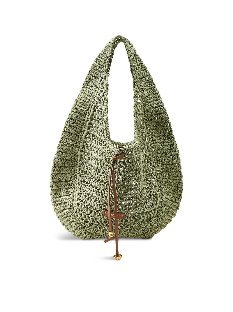 Nefeli Round Paper Straw Shoulder Bag Green 1