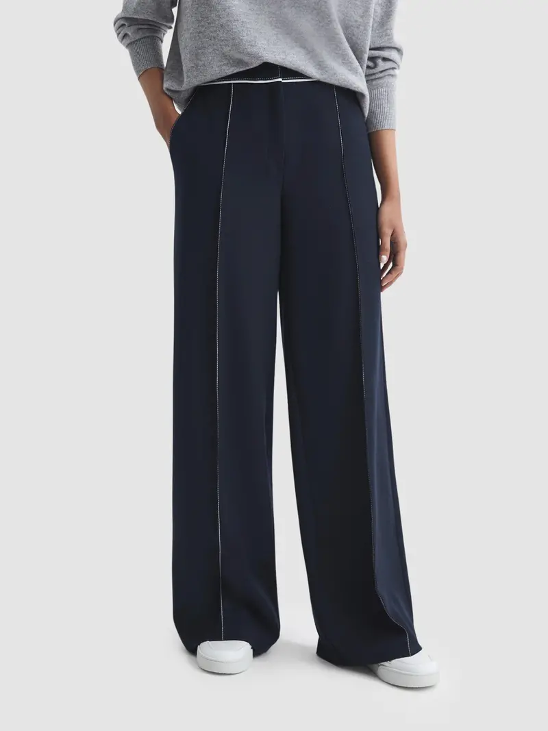 Oriel Contrast Stitch Wide Leg Trousers 1