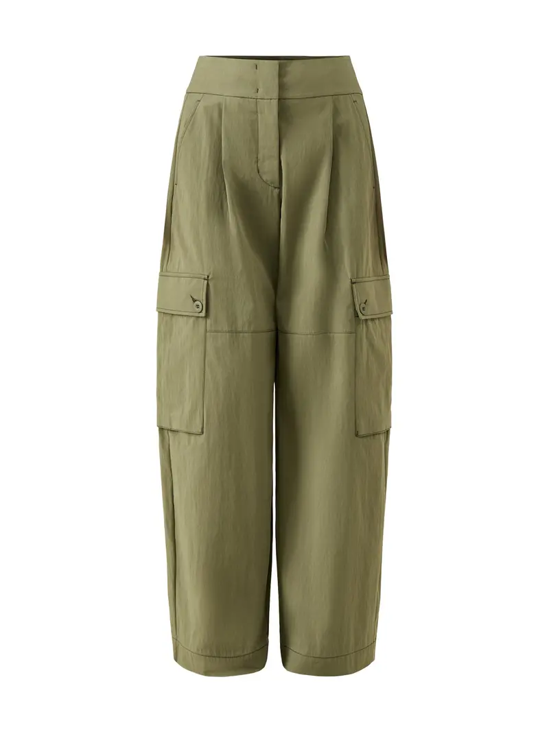 Oversized Long Wide Leg Tailored Trousers Dark Green 1