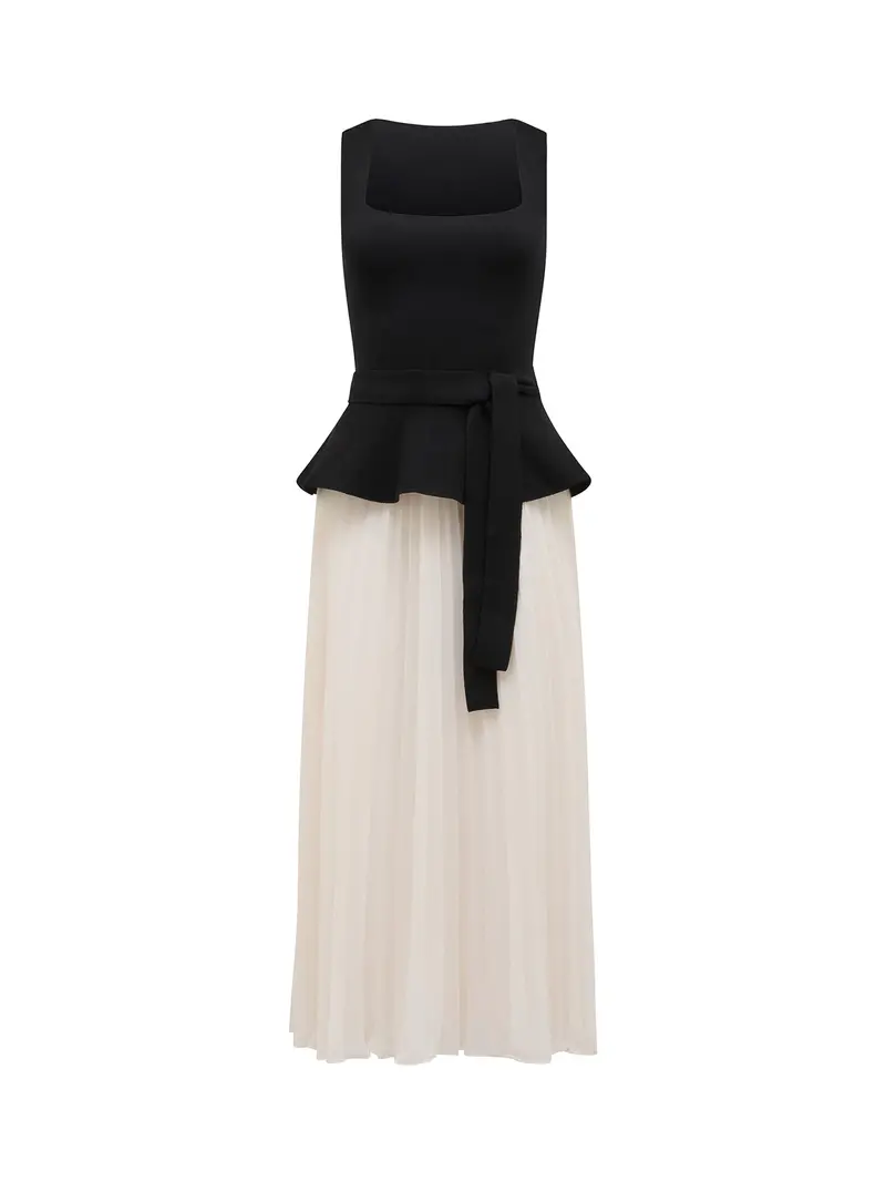 Peony Pleated Mixed Dress Black 1
