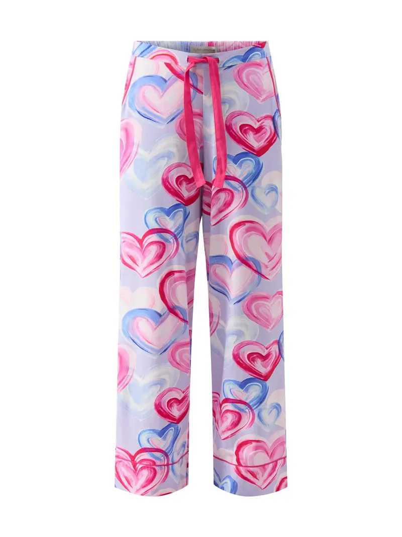 Pink Heart Printed Jersey Wide Leg Pyjama Bottoms 1