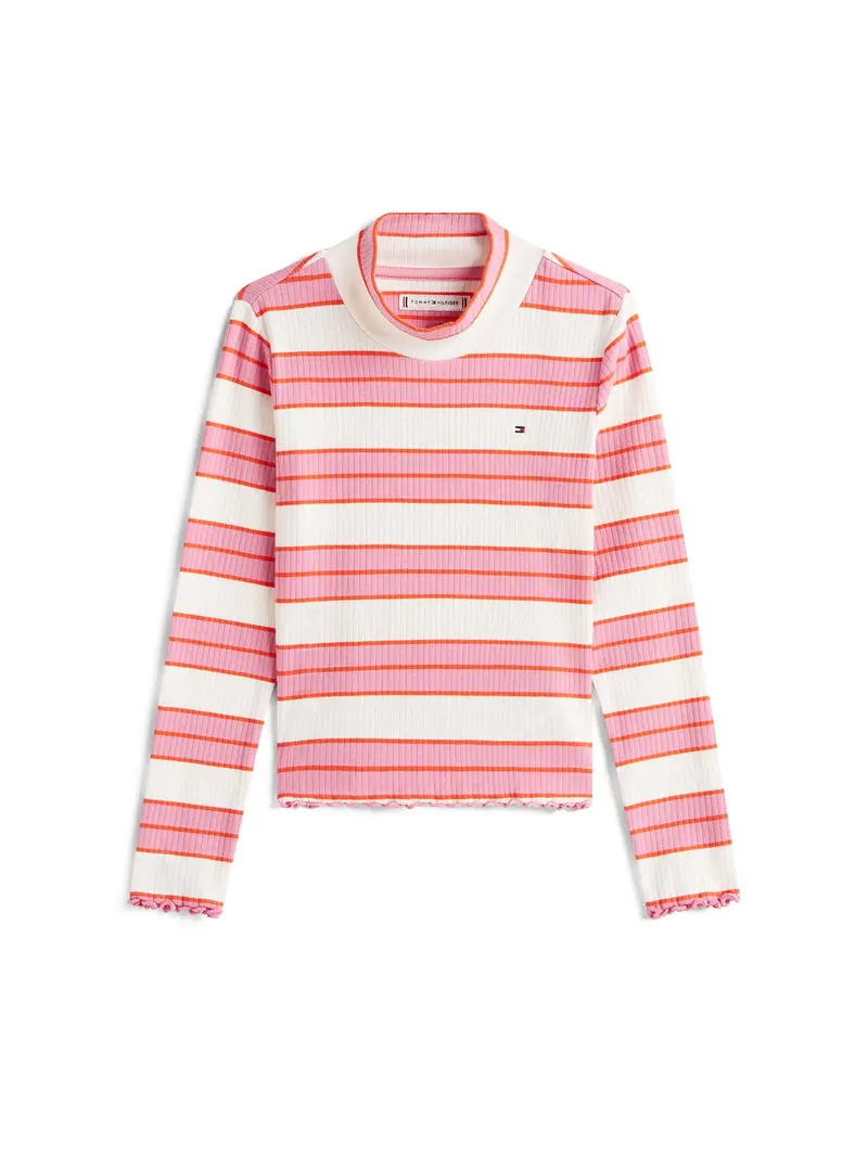 Pink Ribbed Slim Mock Neck Top 1
