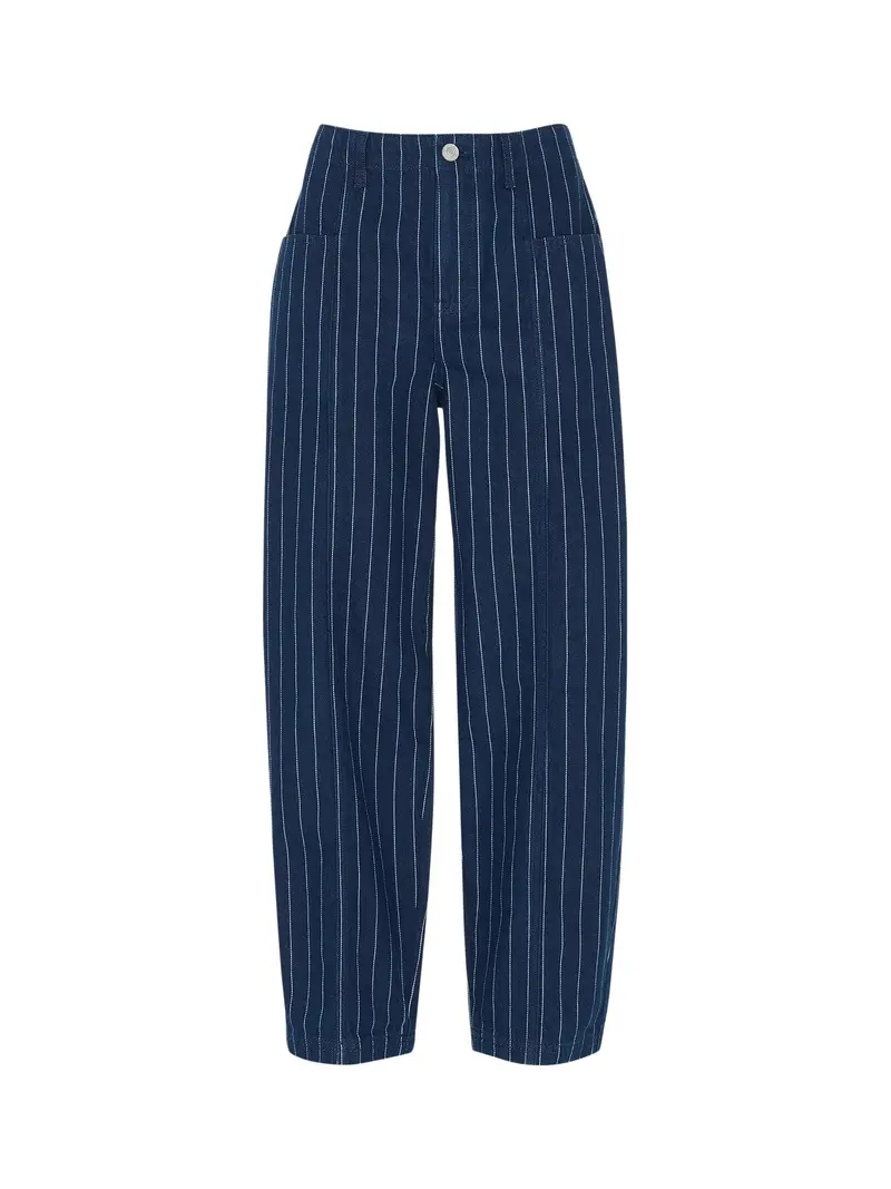 Pinstripe Barrel Leg Jeans Navy 1