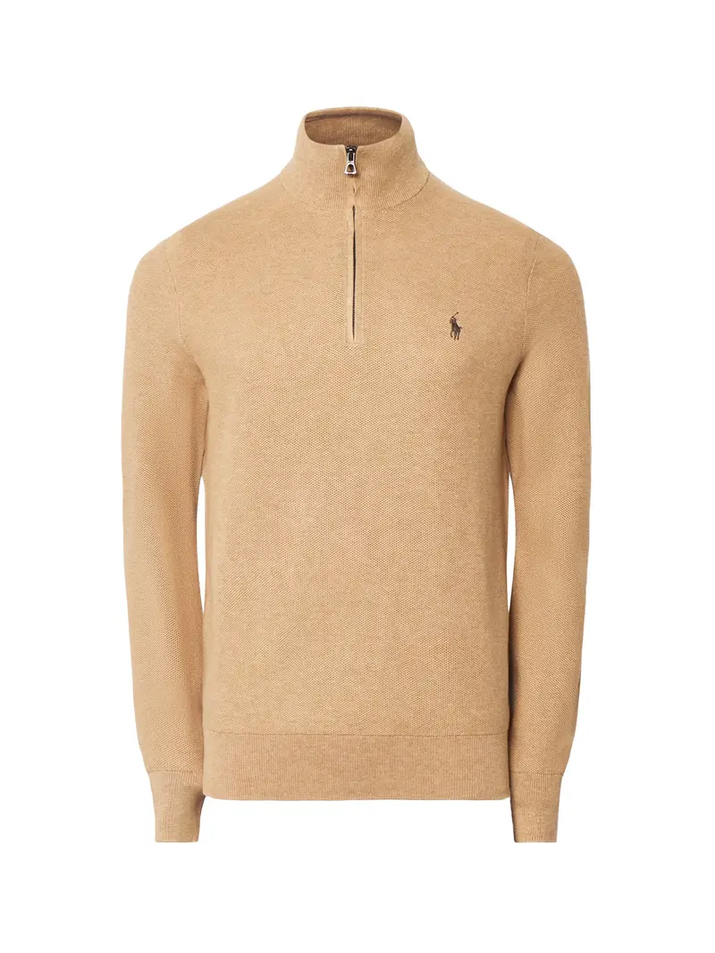 Pique Textured 1/4 Zip Knit Brown 1