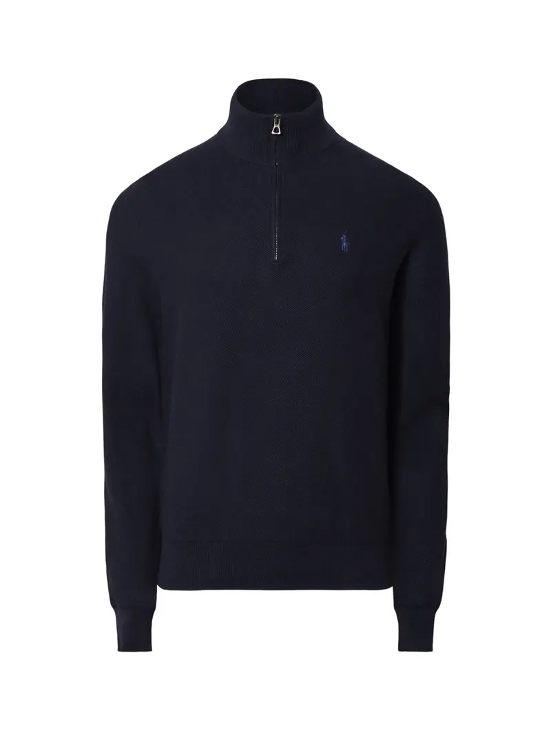 Pique Textured 1/4 Zip Knit Navy 1