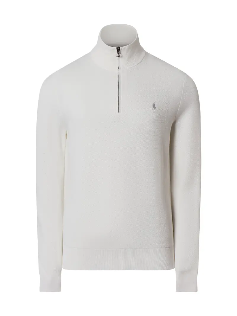 Pique Textured 1/4 Zip Knit White 1