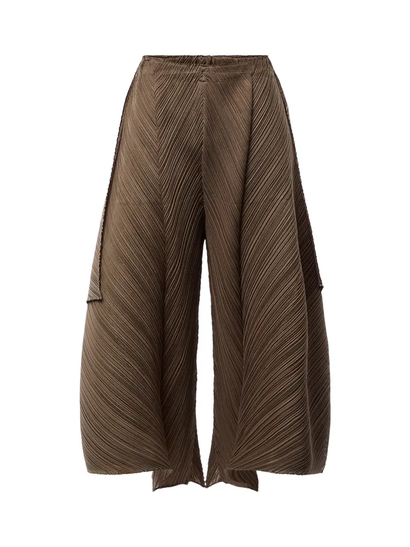 Pleats Sculptural Flare Grayish Brown Pants 1