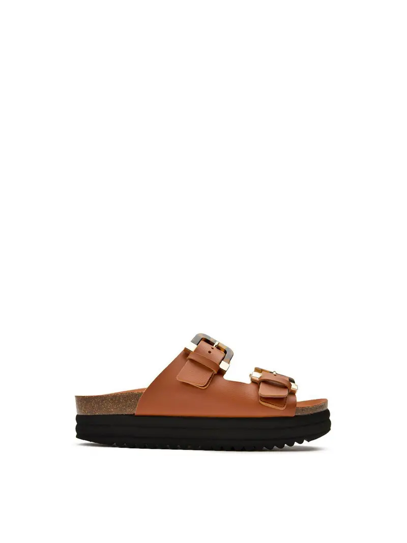 Plum Footbed Sandals Tan 1