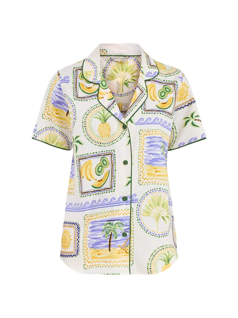 Postcard Print Pyjama Top Green 1