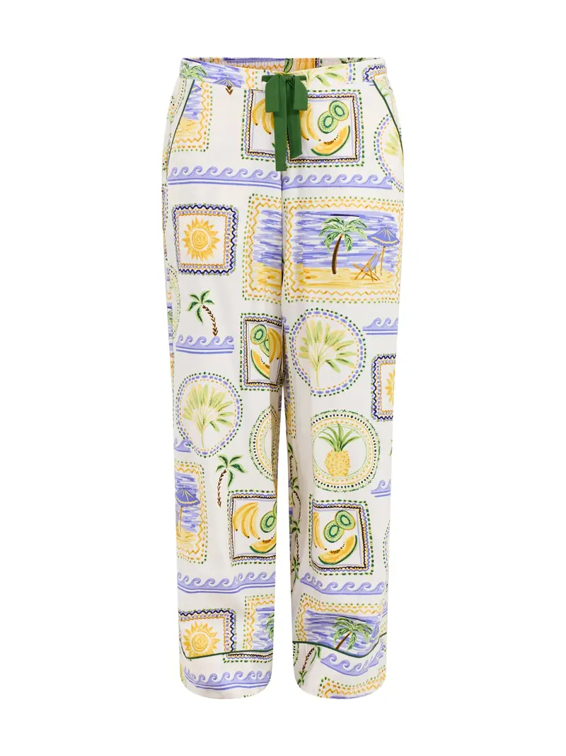 Postcard Print Wide Leg Pyjama Bottoms Green 1