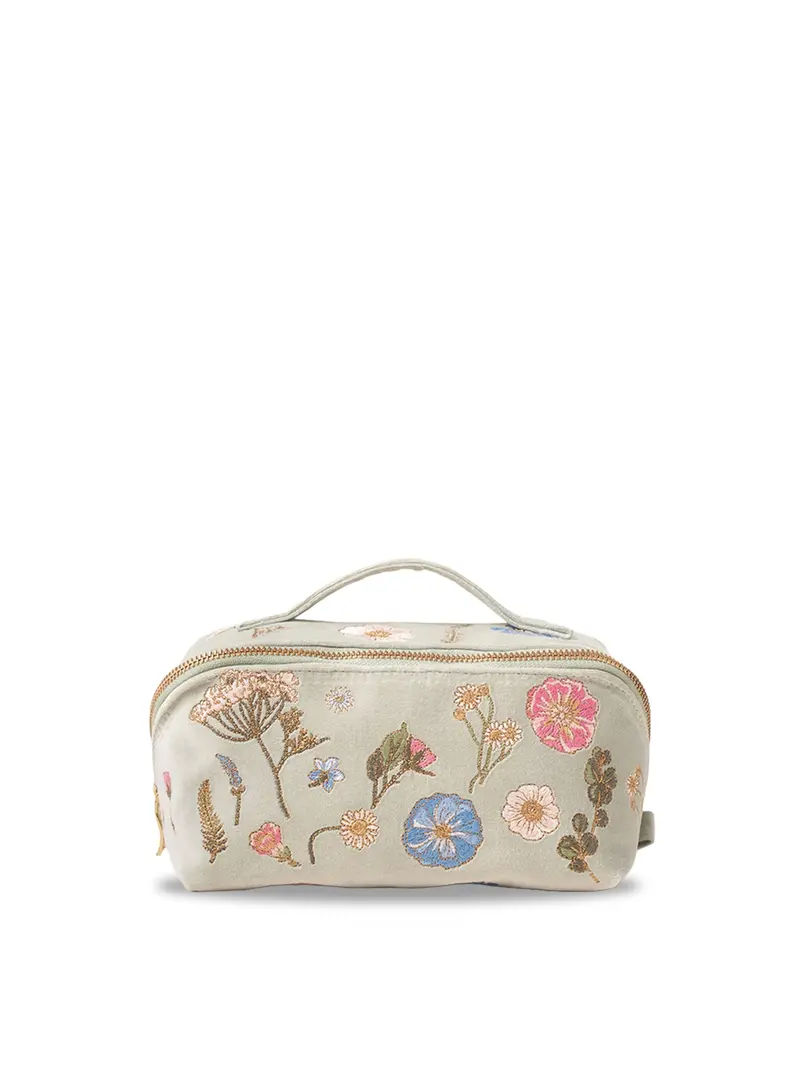 Pressed Flowers Open Flat Makeup Bag Sage 1