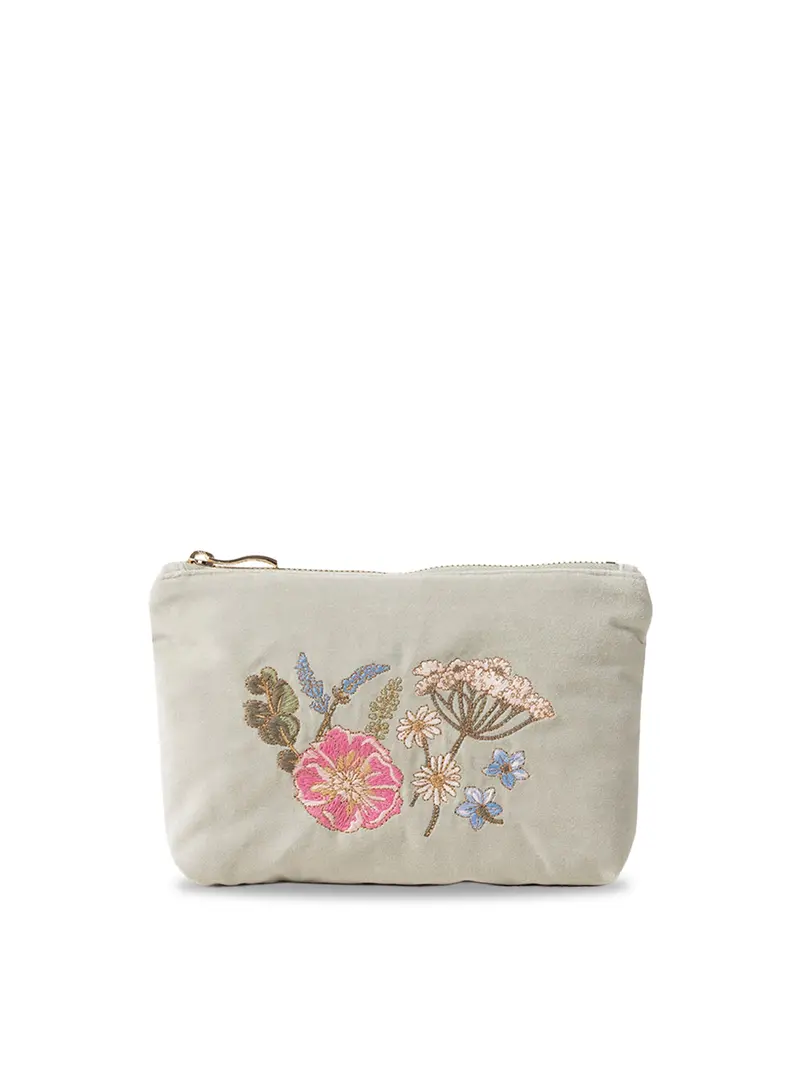 Pressed Flowers Velvet Mini Pouch Sage 1