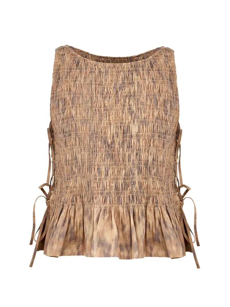 Printed Stretch Cotton Smocked Tie String Top 1