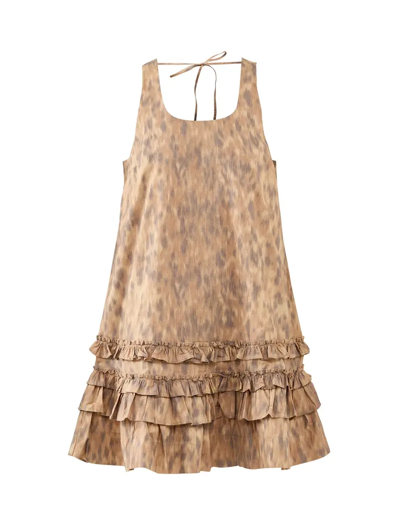 Printed Stretch Cotton U-Neck Midi Dress 1