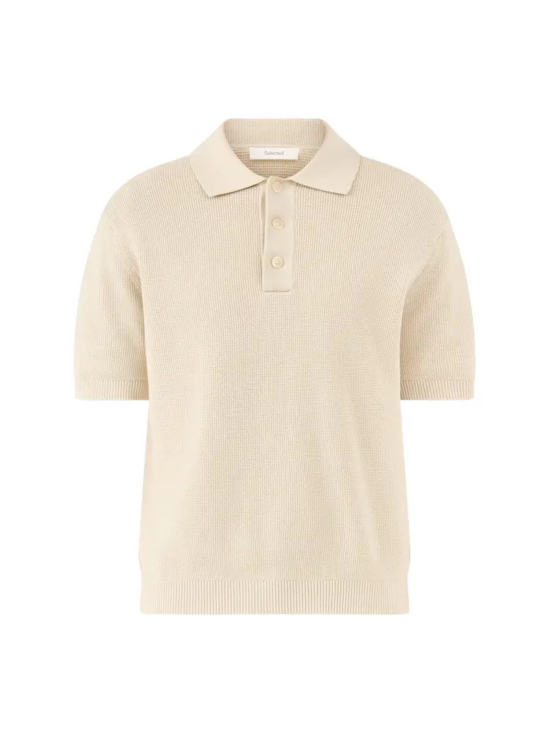 Relaxed Knit Polo Shirt Beige 1