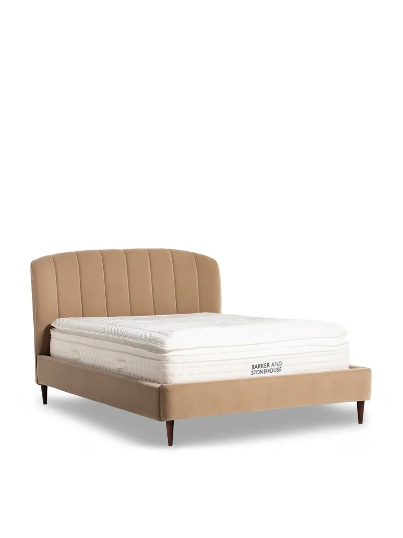 Reyes Light Brown Fabric Double Bed Frame 1