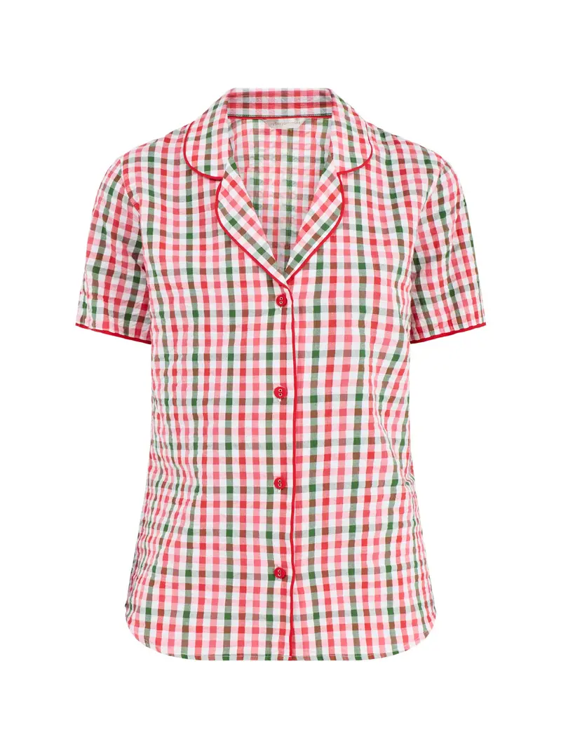Seersucker Check Pyjama Top Red 1