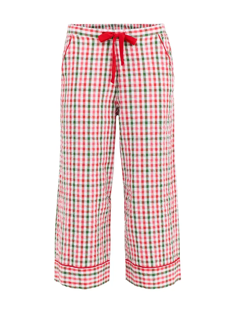 Seersucker Wide Leg Cropped Pyjama Bottoms Red 1