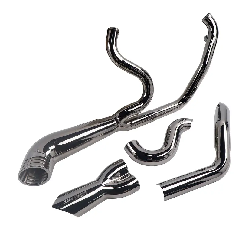 Sharkroad Torched Chrome 2 Into 1 Exhaust Pipes For Harley Touring 1995-Up Full Exhaust System 1